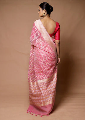 Pink Kora Silk Saree With Blouse Piece