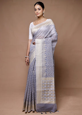 Blue Kora Silk Saree With Blouse Piece