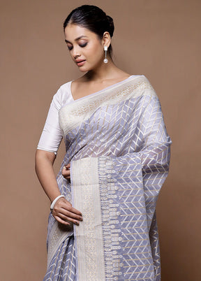 Grey Kora Silk Saree With Blouse Piece