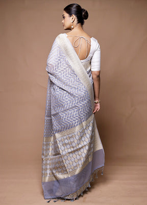 Blue Kora Silk Saree With Blouse Piece