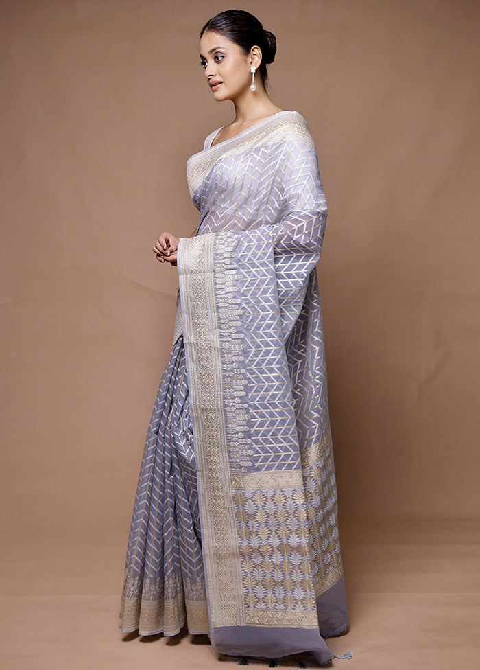 Blue Kora Silk Saree With Blouse Piece