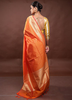 Orange Kora Silk Saree With Blouse Piece