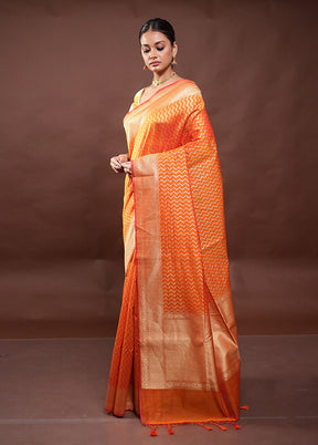 Orange Kora Silk Saree With Blouse Piece