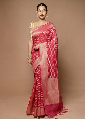 Pink Kora Silk Saree With Blouse Piece