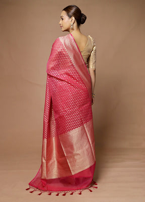 Pink Kora Silk Saree With Blouse Piece