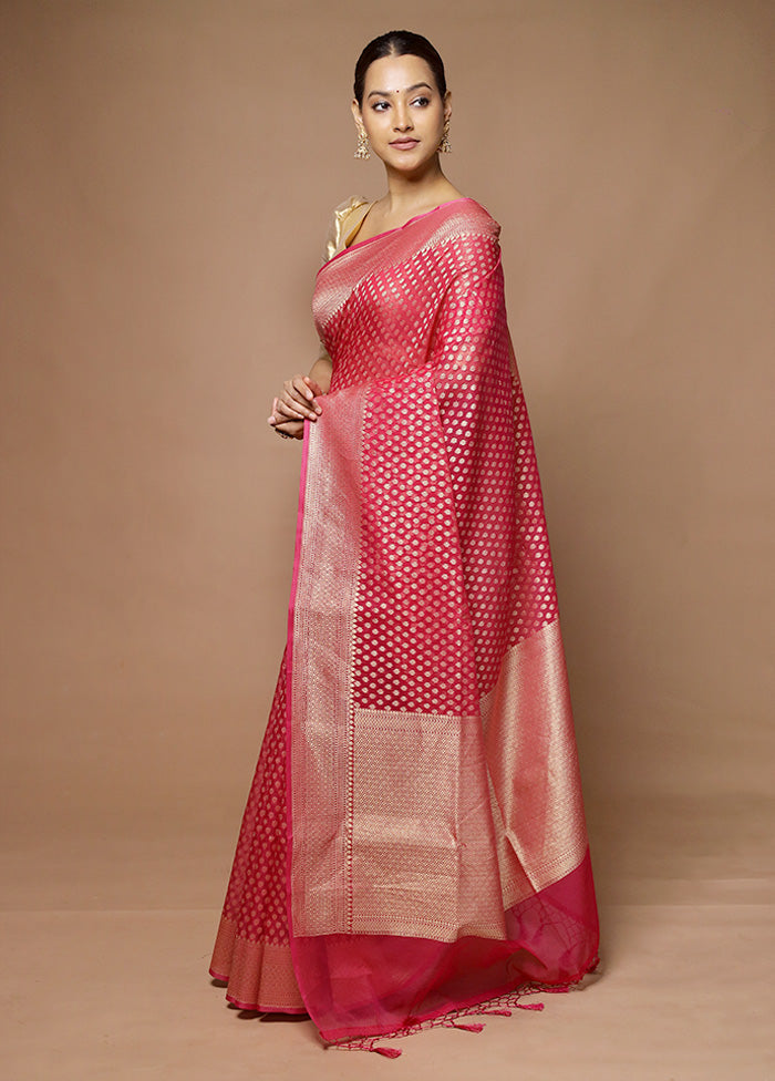 Pink Kora Silk Saree With Blouse Piece