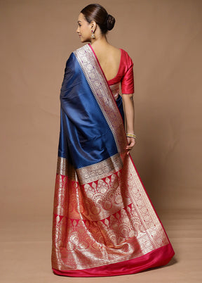 Blue Banarasi Silk Saree With Blouse Piece