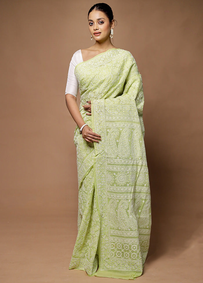 Green Handloom Pure Cotton Saree With Blouse Piece