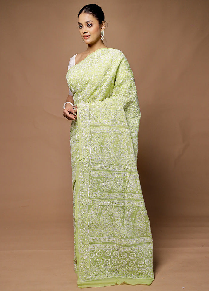 Green Handloom Pure Cotton Saree With Blouse Piece