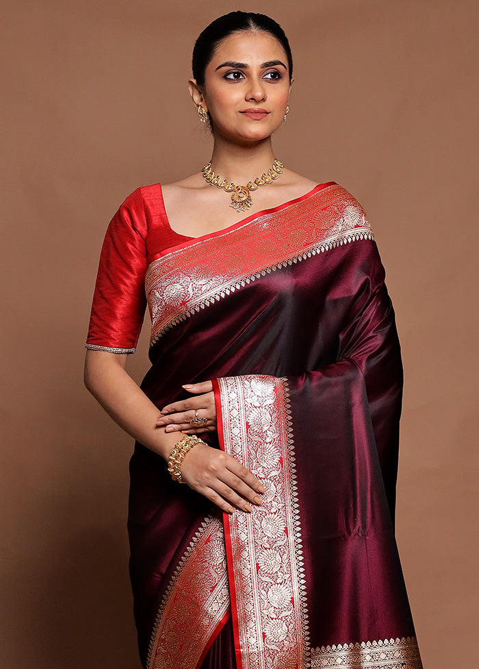 Maroon Banarasi Silk Saree With Blouse Piece