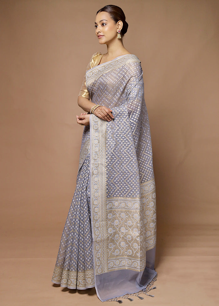 Grey Kora Silk Saree With Blouse Piece