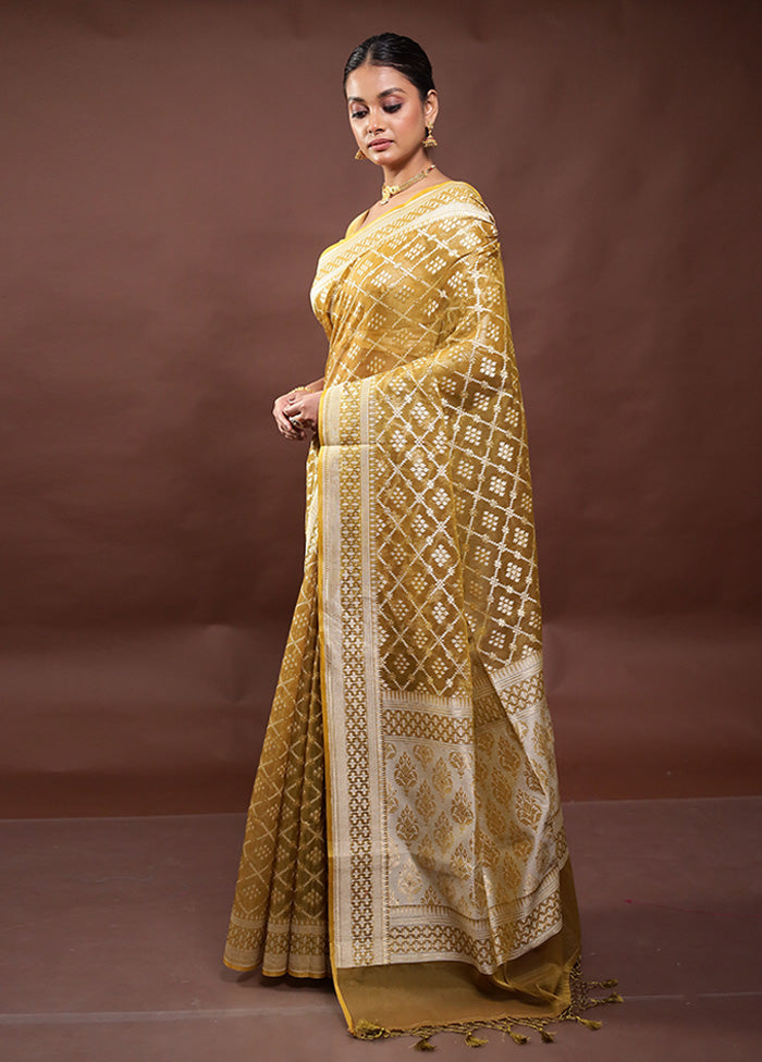 Yellow Kora Silk Saree With Blouse Piece