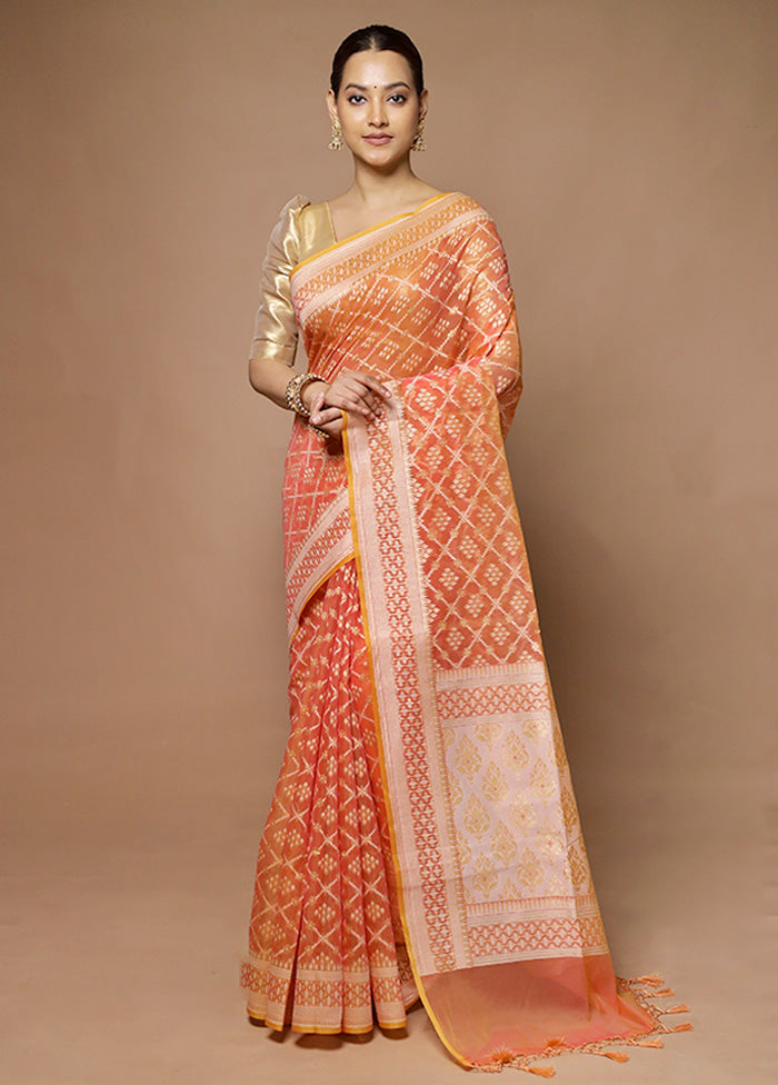 Orange Kora Silk Saree With Blouse Piece