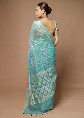 Blue Kora Silk Saree With Blouse Piece