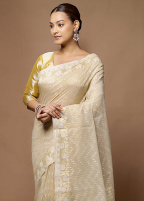 Cream Kora Silk Saree With Blouse Piece