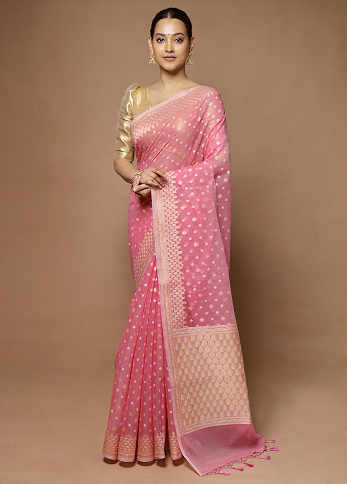 Pink Kora Silk Saree With Blouse Piece