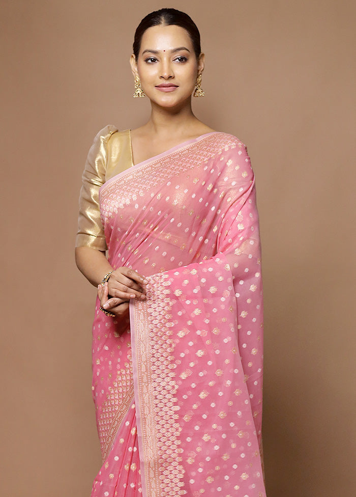 Pink Kora Silk Saree With Blouse Piece