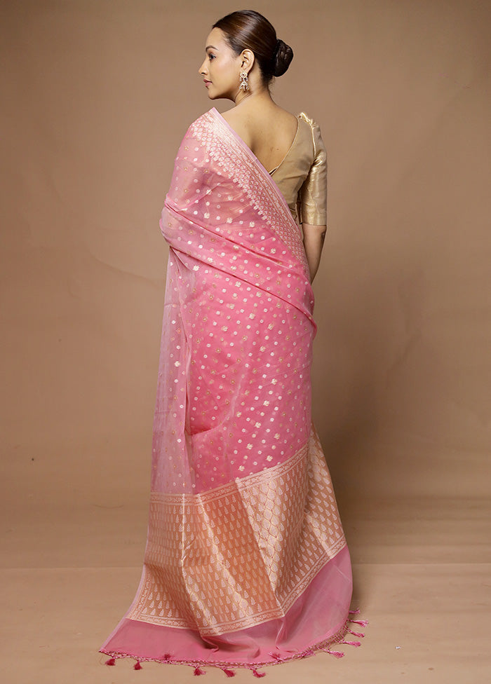 Pink Kora Silk Saree With Blouse Piece