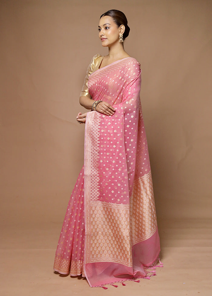 Pink Kora Silk Saree With Blouse Piece