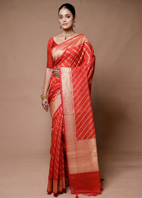 Orange Kora Silk Saree With Blouse Piece