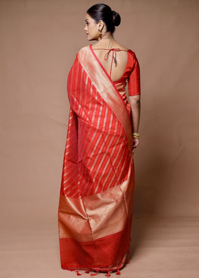 Orange Kora Silk Saree With Blouse Piece