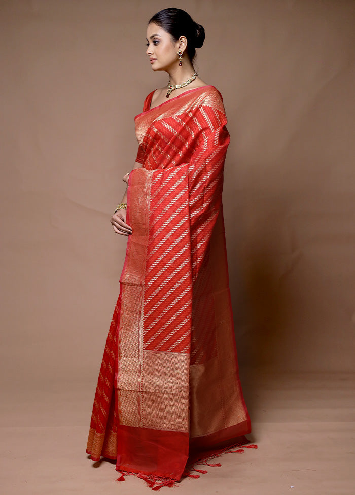 Orange Kora Silk Saree With Blouse Piece