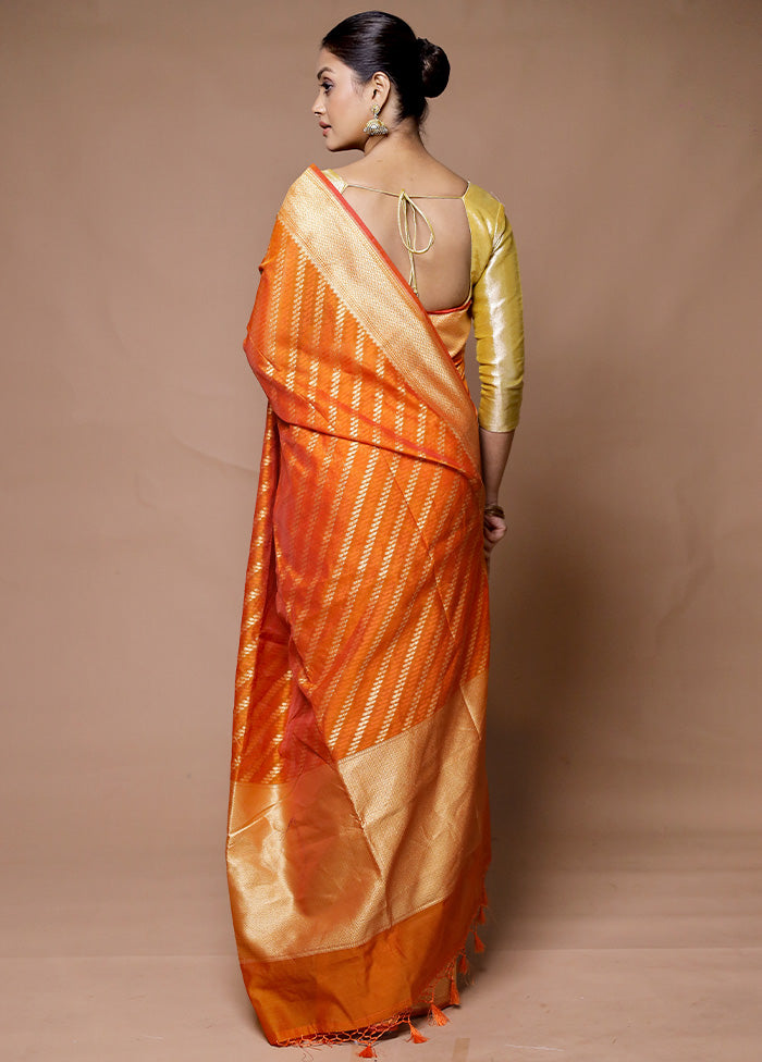 Orange Kora Silk Saree With Blouse Piece