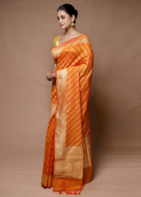 Orange Kora Silk Saree With Blouse Piece