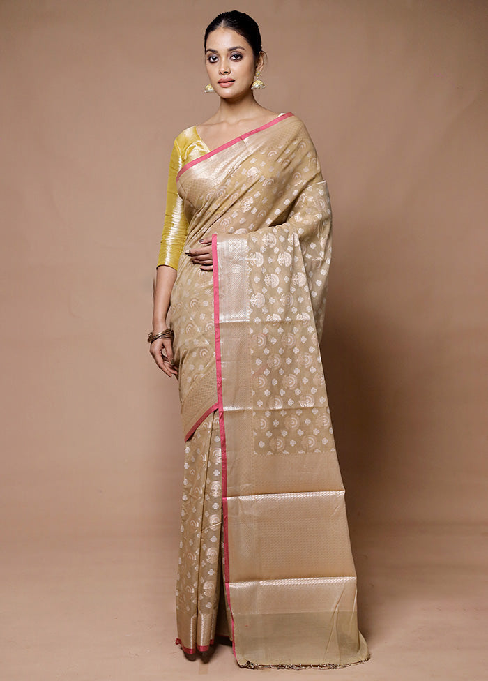 Cream Kora Silk Saree With Blouse Piece