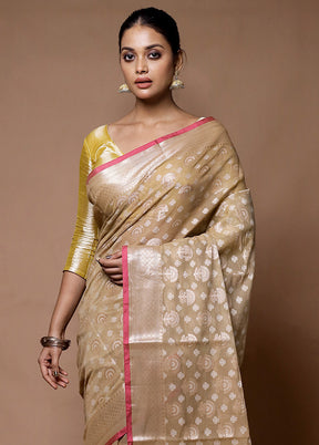 Cream Kora Silk Saree With Blouse Piece