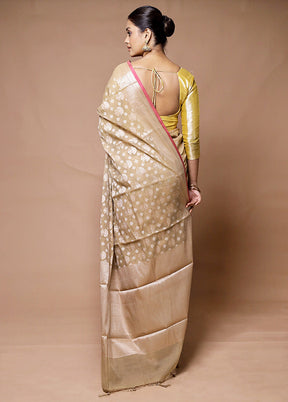 Cream Kora Silk Saree With Blouse Piece