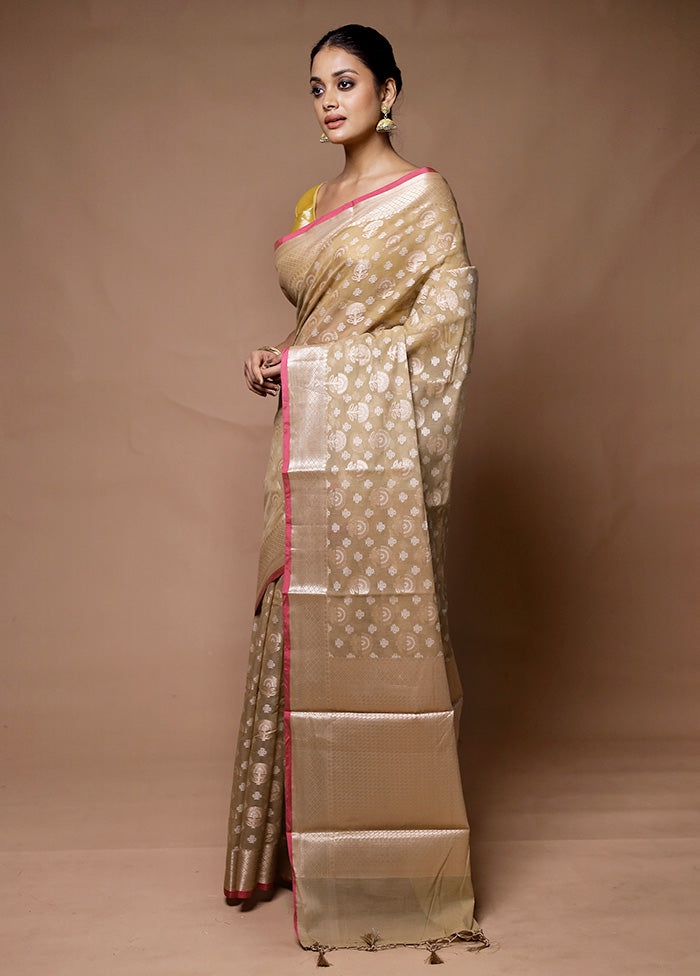 Cream Kora Silk Saree With Blouse Piece