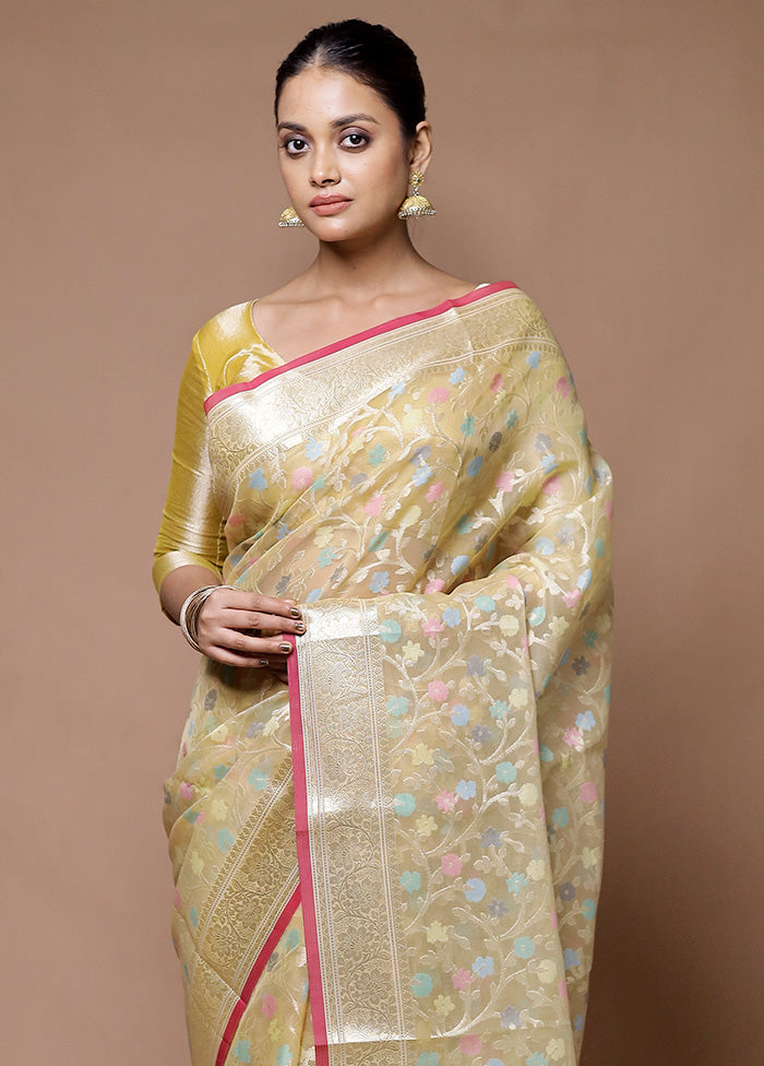 Yellow Organza Saree With Blouse Piece