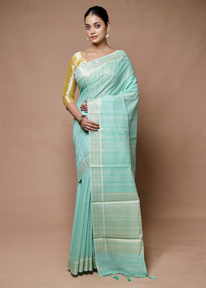 green Kora Silk Saree With Blouse Piece