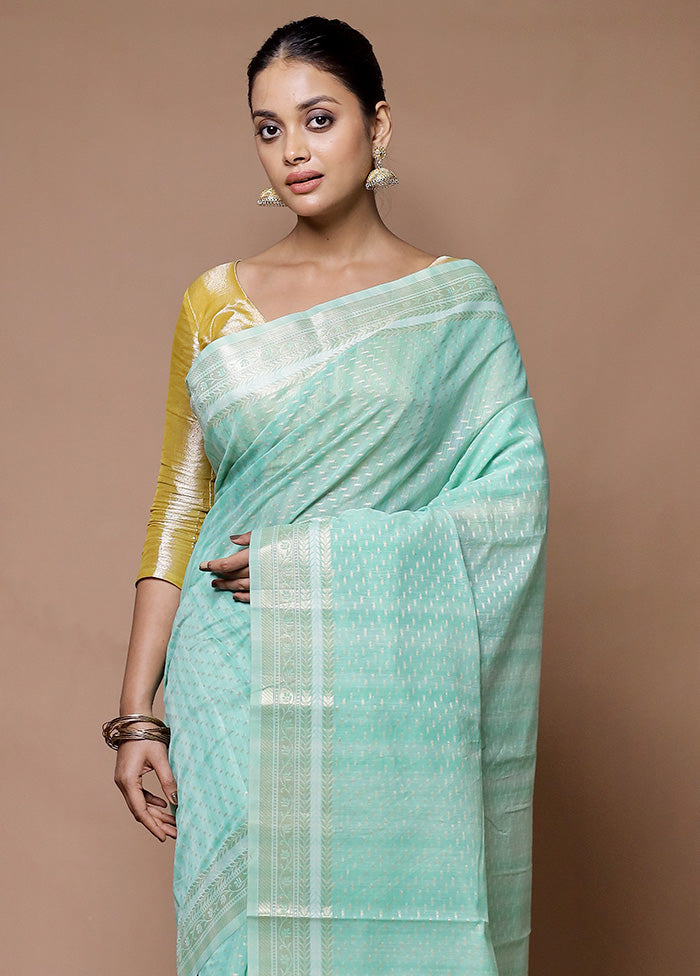 green Kora Silk Saree With Blouse Piece