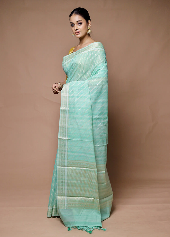 green Kora Silk Saree With Blouse Piece