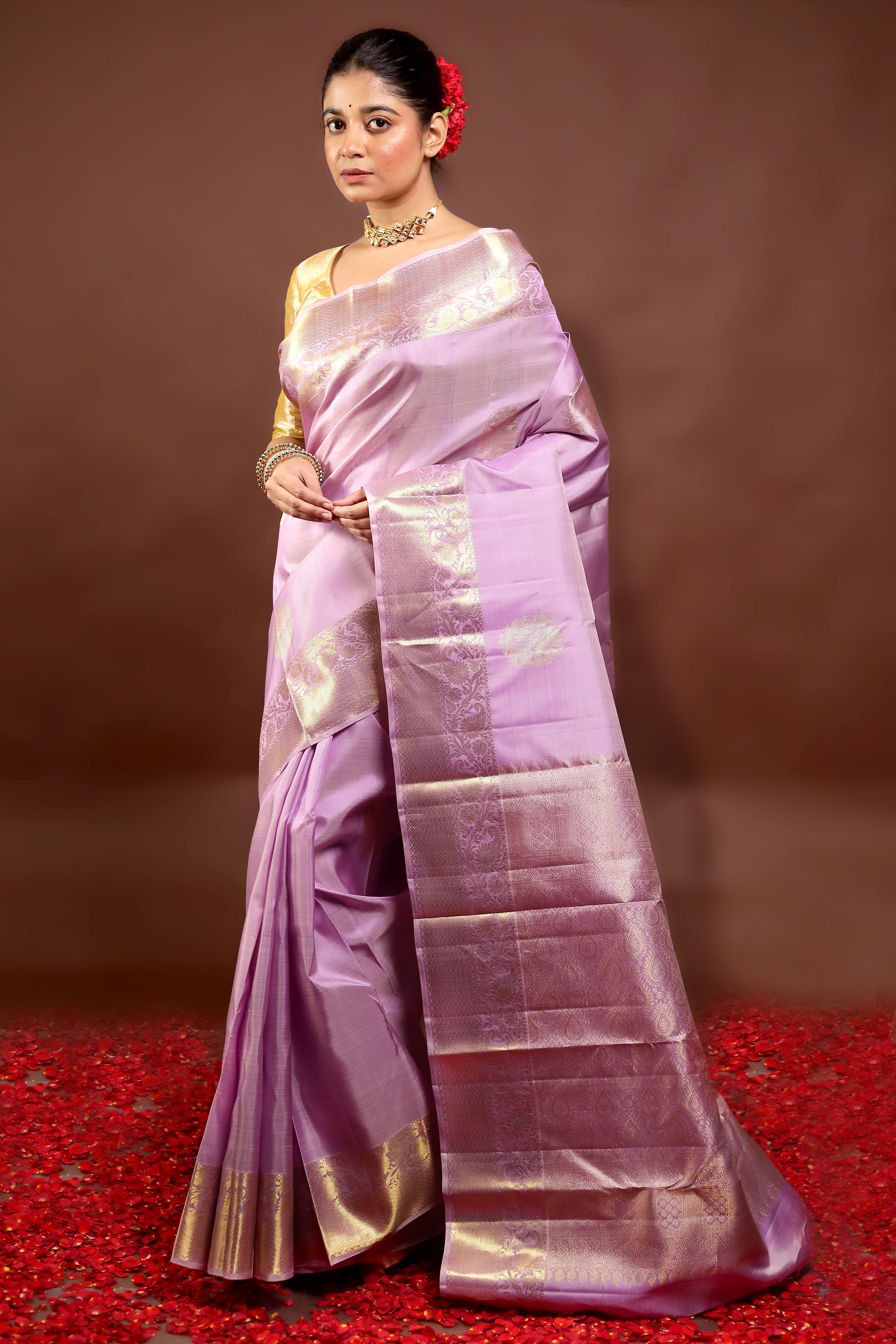 Pink Handloom Kanchipuram Pure Silk Saree With Blouse Piece