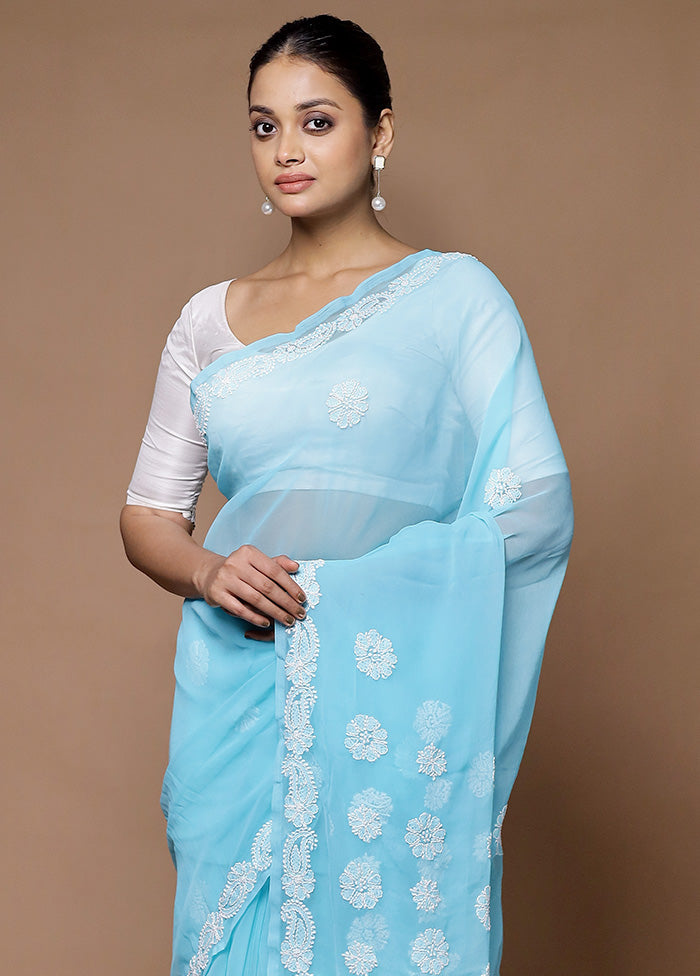 Blue Pure Cotton Saree With Blouse Piece