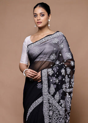 Black Pure Cotton Saree With Blouse Piece