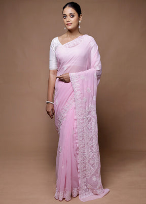 Pink Pure Cotton Saree With Blouse Piece