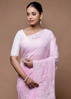 Pink Pure Cotton Saree With Blouse Piece