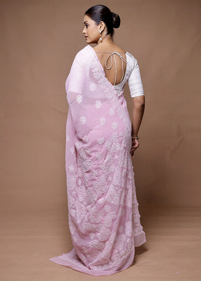 Pink Pure Cotton Saree With Blouse Piece