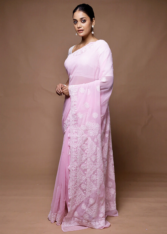 Pink Pure Cotton Saree With Blouse Piece