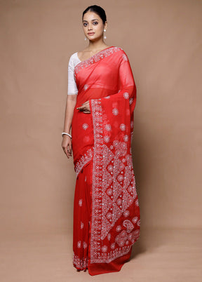 Red Pure Cotton Saree With Blouse Piece