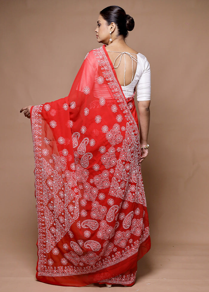 Red Pure Cotton Saree With Blouse Piece