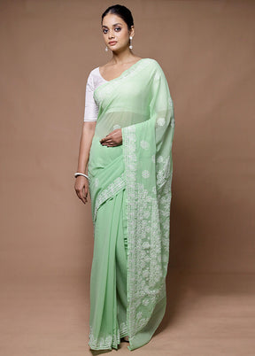 green Pure Cotton Saree With Blouse Piece