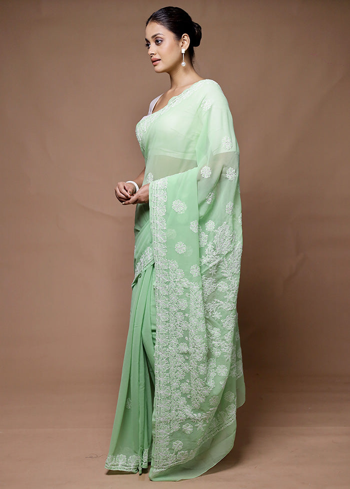 green Pure Cotton Saree With Blouse Piece