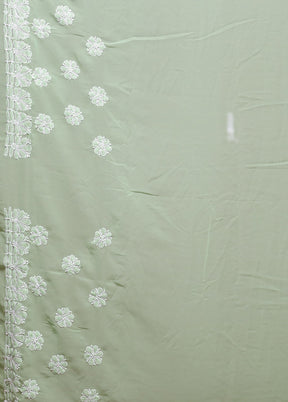 green Pure Cotton Saree With Blouse Piece