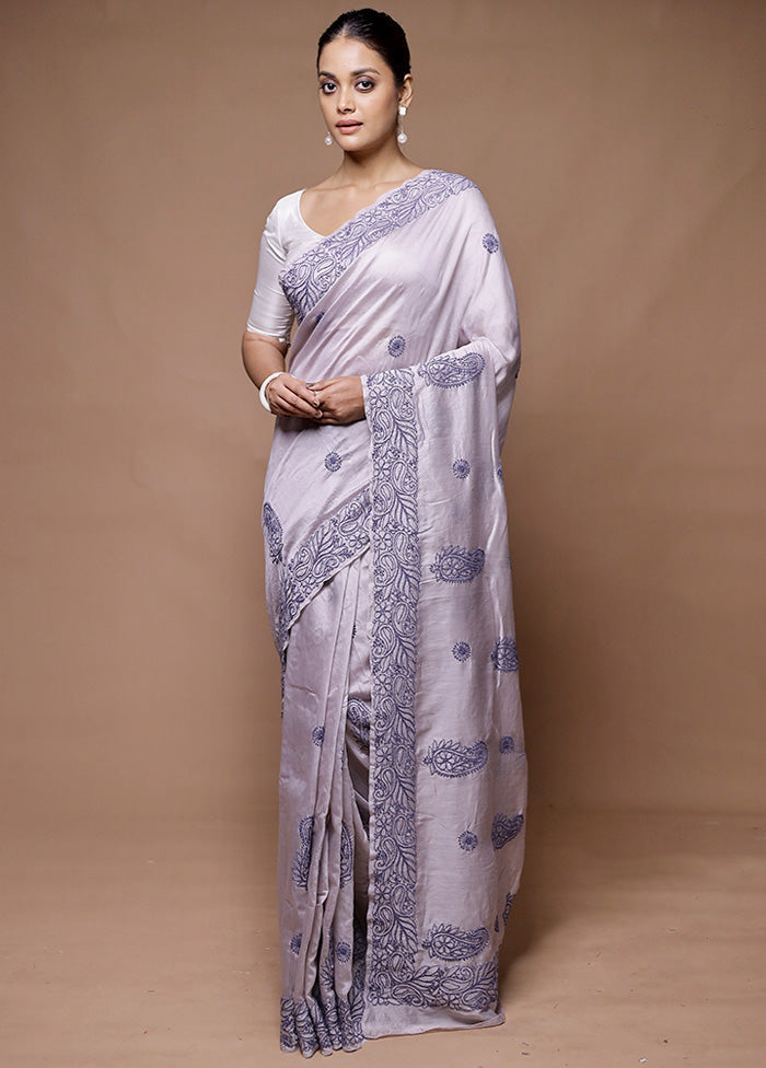 Grey Handloom Pure Cotton Saree With Blouse Piece