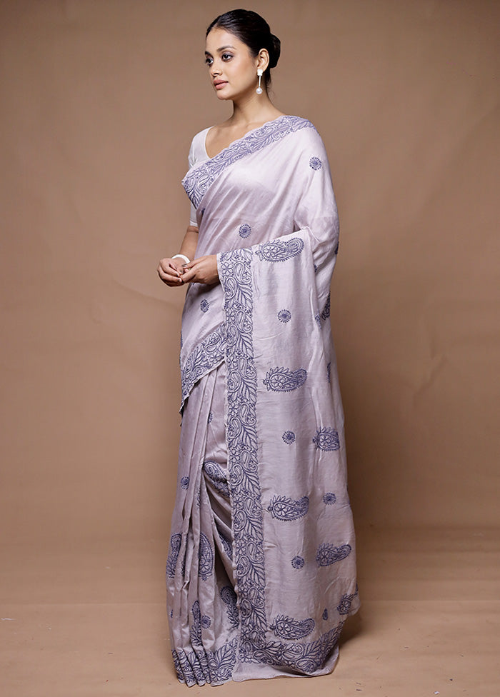 Grey Handloom Pure Cotton Saree With Blouse Piece